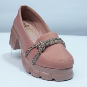 Pink chunky-heel loafers