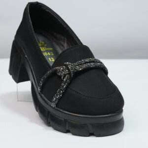 kids black chunky-heel loafers