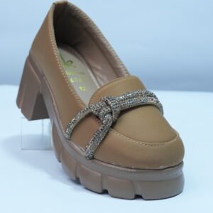 camel color chunky-heel loafers